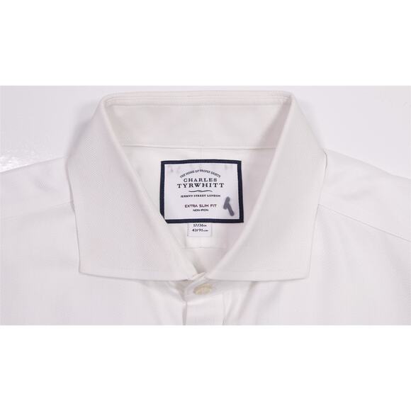 Charles Tyrwhitt White Herringbone Dress Shirt Extra Slim Non Iron (43) 17-36 - Picture 5 of 7